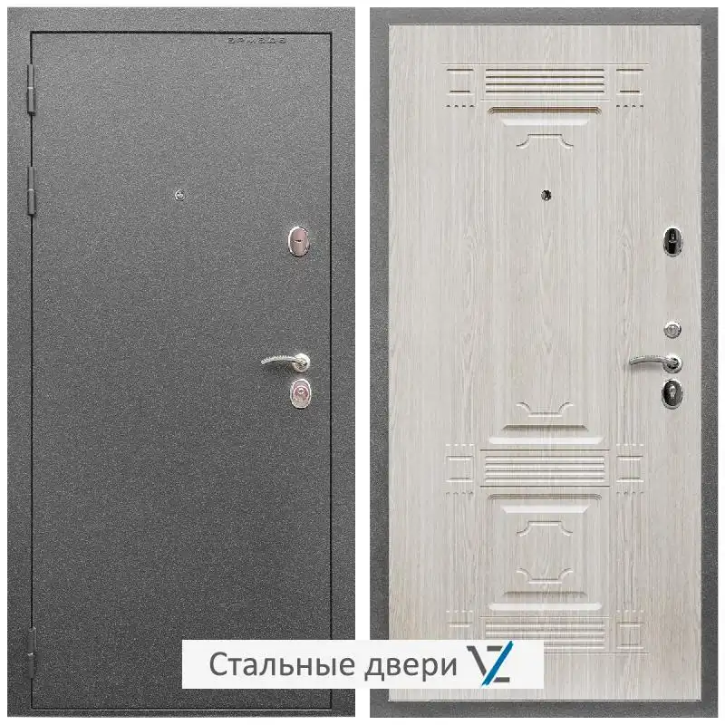 Дверь входная металлическая VZ Оптима Антик серебро / ФЛ-2 Дуб белёный