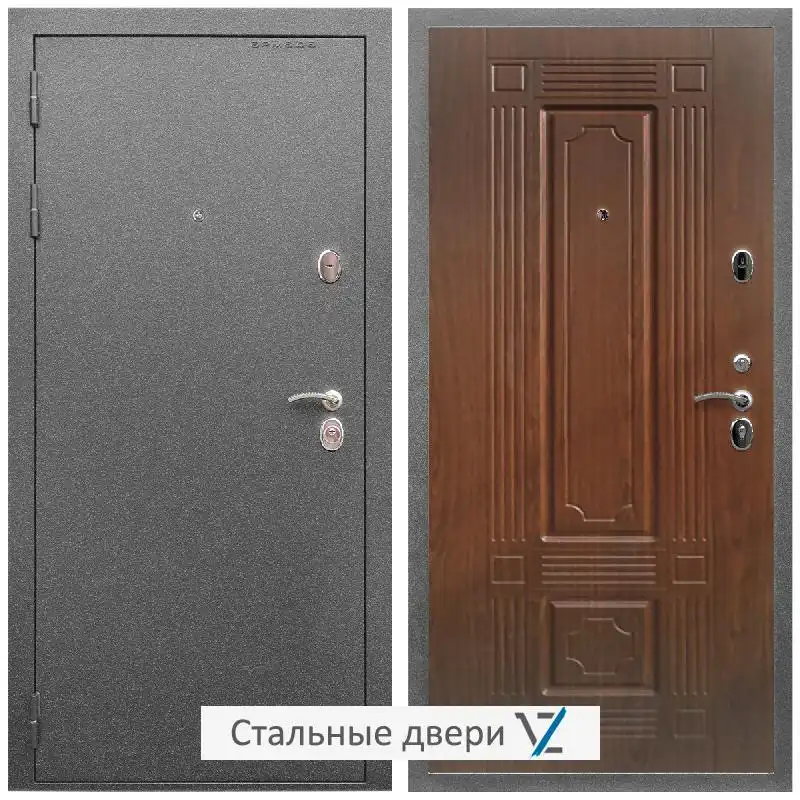 Дверь входная металлическая VZ Оптима Антик серебро / ФЛ-2 Мореная береза