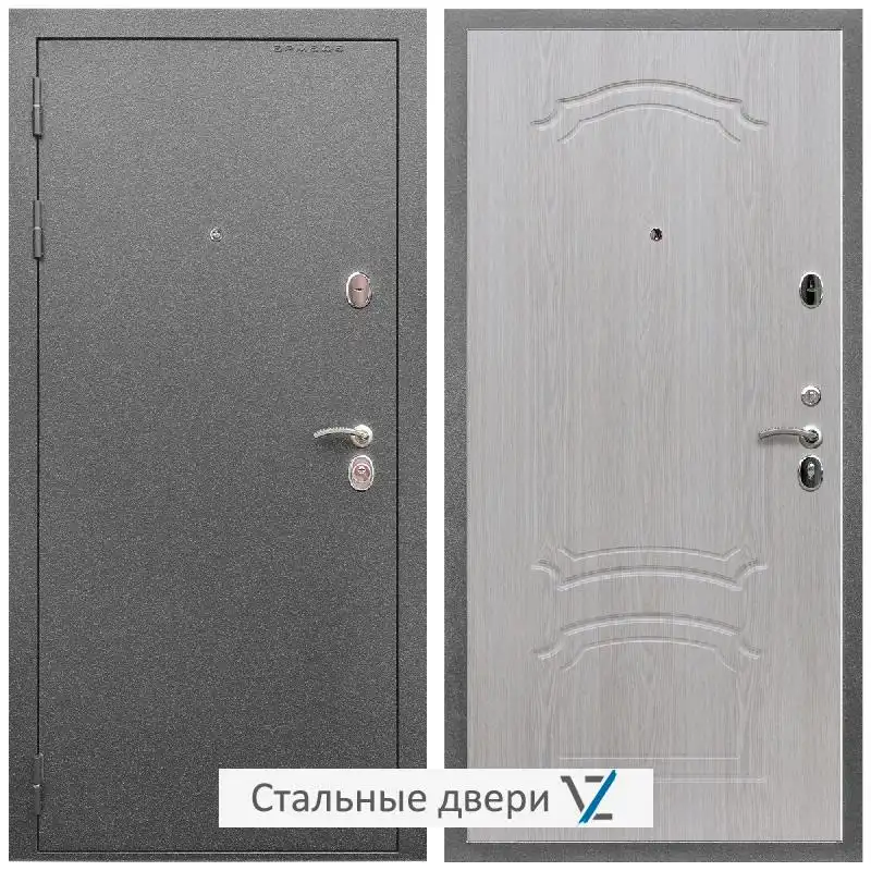 Дверь входная металлическая VZ Оптима Антик серебро / ФЛ-140 Дуб белёный